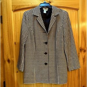 Coldwater Creek 10P Wool and Silk Blend Herringbone Black/Tan/White Blazer